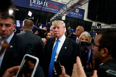 Donald Trump in the Spin Room after the first presidential debate against Hillary Clinton.