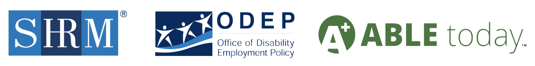 Society for Human Resources Management (SHRM), U.S. Department of Labor’s Office of Disability Employment Policy (ODEP), and Able Today logos