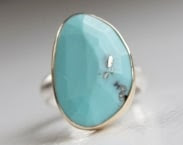 Turquoise Ring in Recycled 14k Gold and Sterling Silver - Free Form Rose Cut Stone