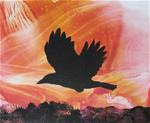 Sunset Crow in Flight - Posted on Wednesday, January 28, 2015 by Heather MacLeod