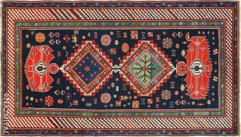 Navy Blue Antique Tribal Caucasian Kazak Rug Nazmiyal