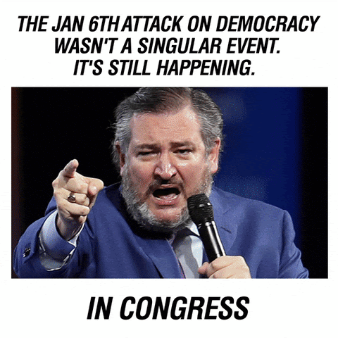 Image that says "the jan 6th attack on democracy wasn't a singular event. It's still happening. In state houses, congress, online"