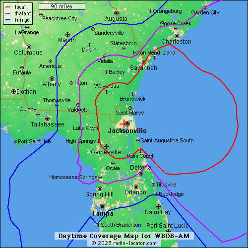 WBOB AM Coverage Map