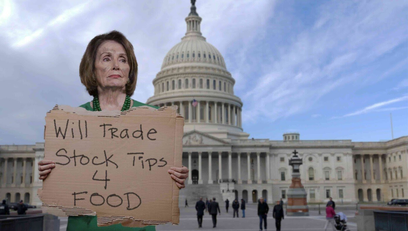 Recently Fired Pelosi Seen On Street Corner With Sign Reading 'Will Trade Stock Tips 4 Food'