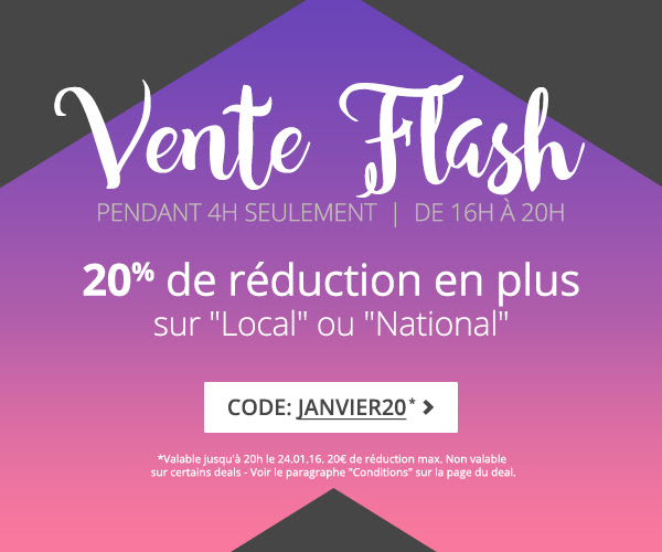 Vente Flash ! Pendant 4h seulement - De 16h à 20h. 20% de réduction en plus