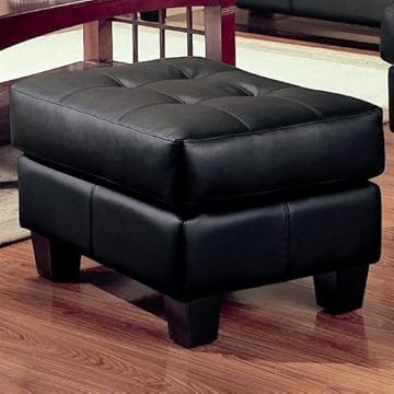 Ottoman with Wooden Legs Contemporary Black Leather