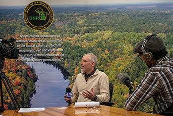 Brad Garmon is shown during a media interview in Marquette.