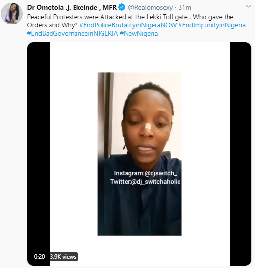 Omotola makes U-turn as she apologizes and shares video of doctor confirming someone died at the hospital from the Lekki toll gate shooting