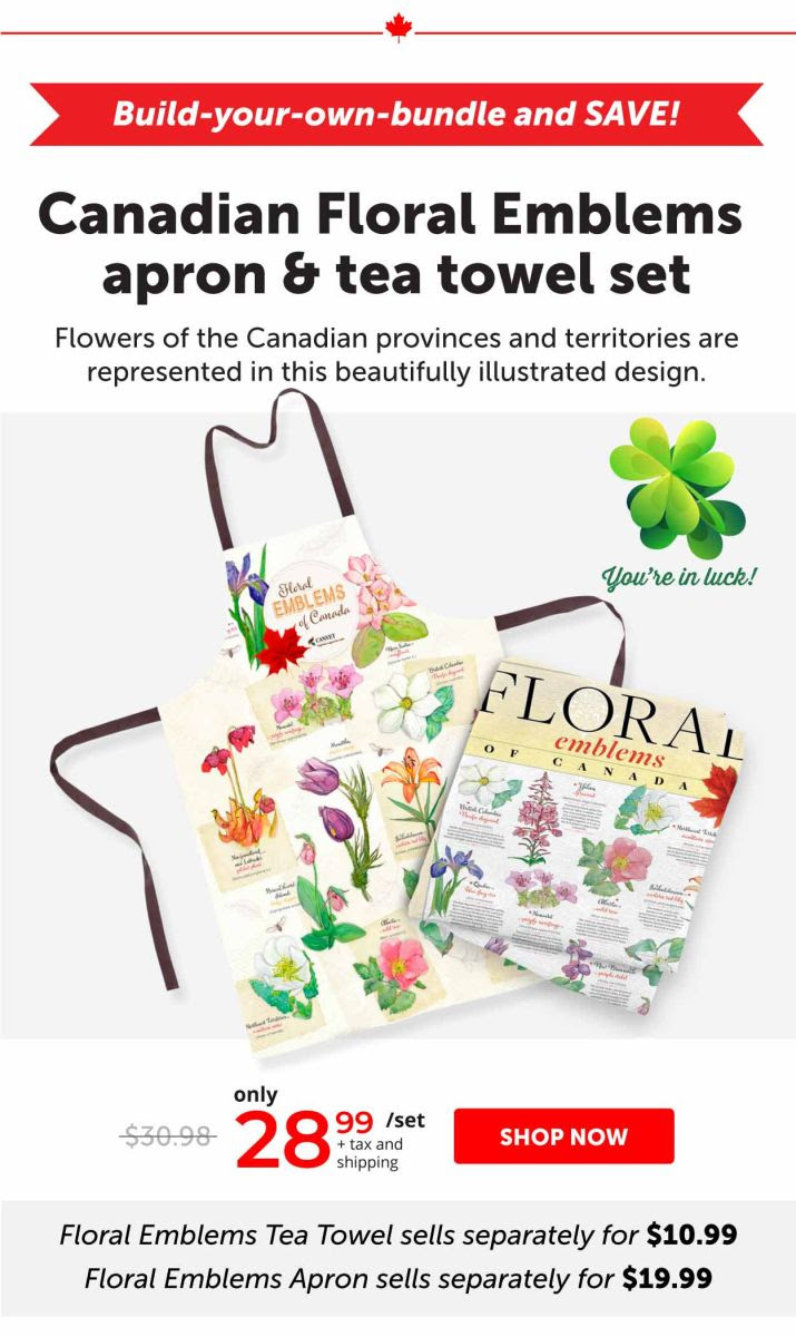 Canadian floral Emblems apron $ tea towel set