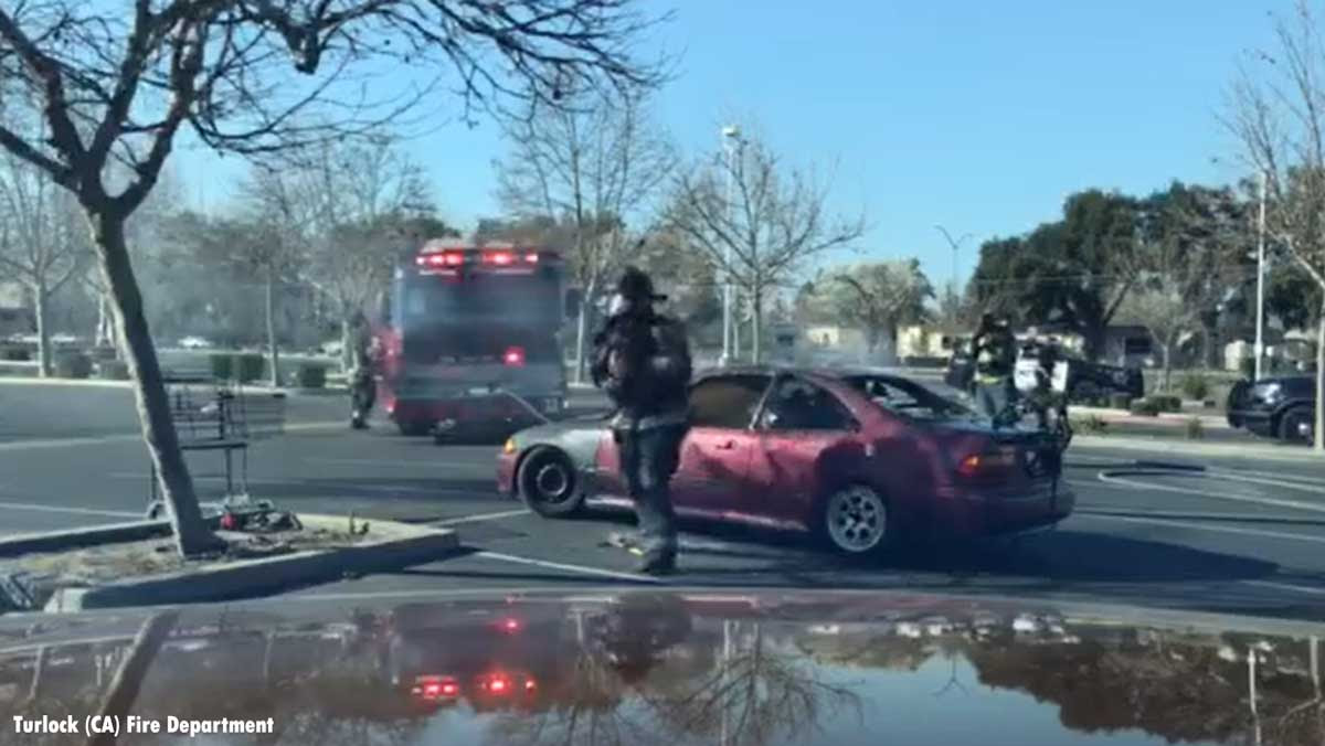 Firefighter rescues dog from vehicle fire in California