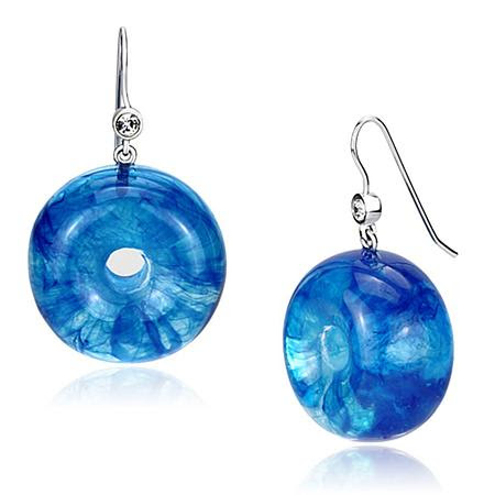 VL069 - IP rhodium (PVD) Brass Earrings with Synthetic Synthetic Stone in Blue Topaz