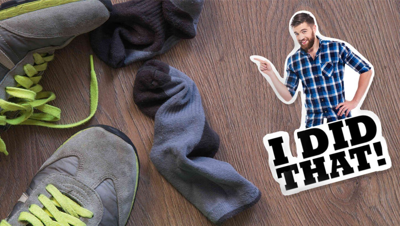 Wife Puts 'I Did That' Stickers Next To Socks Husband Keeps Leaving On Floor
