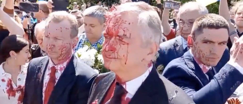 Protesters Douse Russian Ambassador With Fake Blood