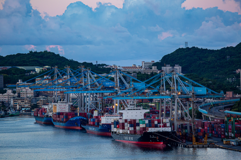 Cargo ships are seen at a harbor in Taiwan.