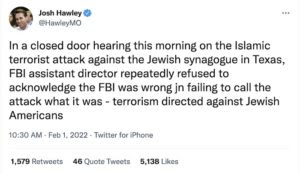 FBI assistant director refuses to admit FBI was wrong in failing to call synagogue attack an attack on Jews