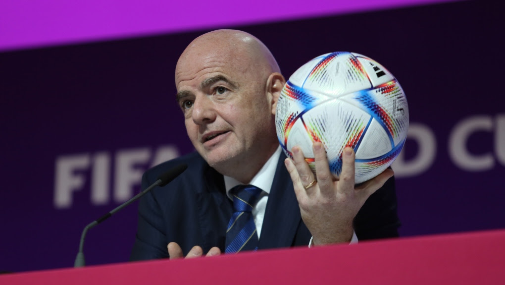 FIFA President, Gianni Infantino speaks during a press conference ahead of the FIFA World Cup Qatar 2022 tournament on Nov. 19, 2022 in Doha, Qatar. (Photo by Maryam Majd ATPImages/Getty images)