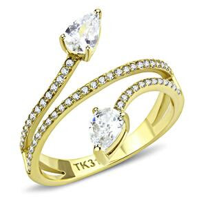 DA171 - IP Gold(Ion Plating) Stainless Steel Ring with AAA Grade CZ  in Clear