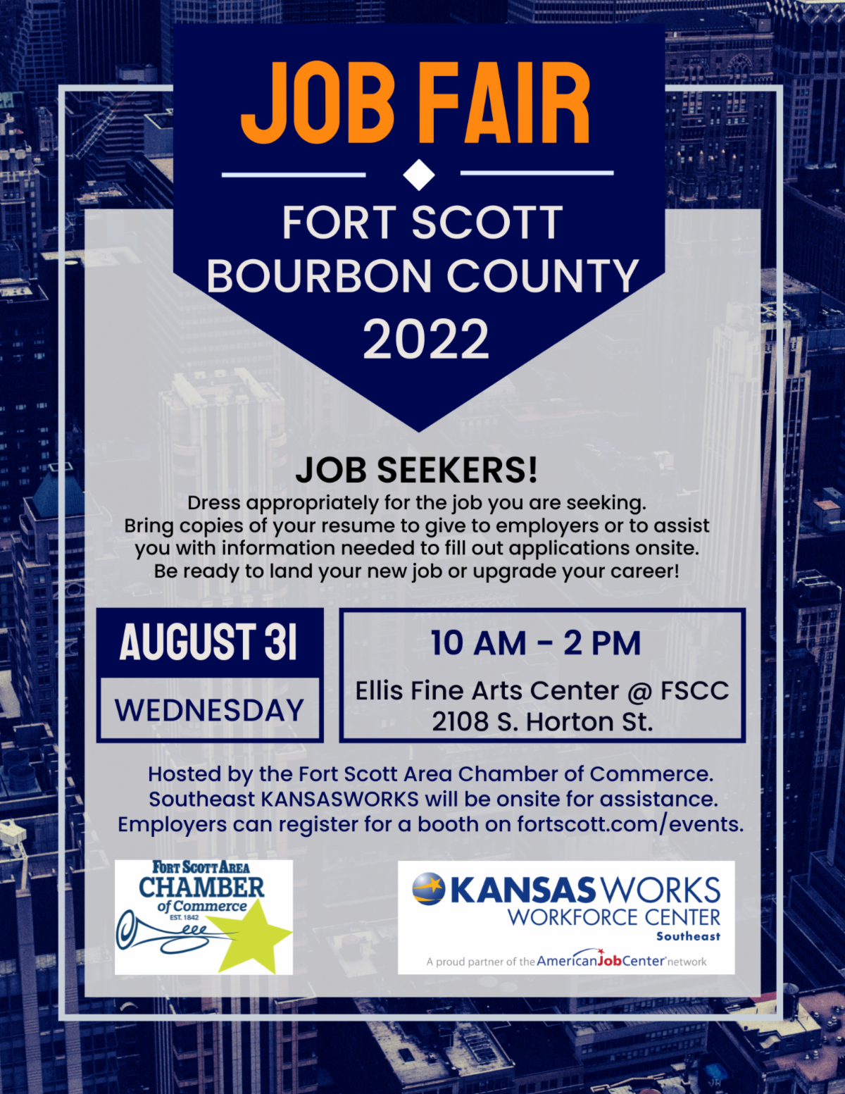 Local Job Fair August 31at the FSCC Ellis Center Fort Scott Biz