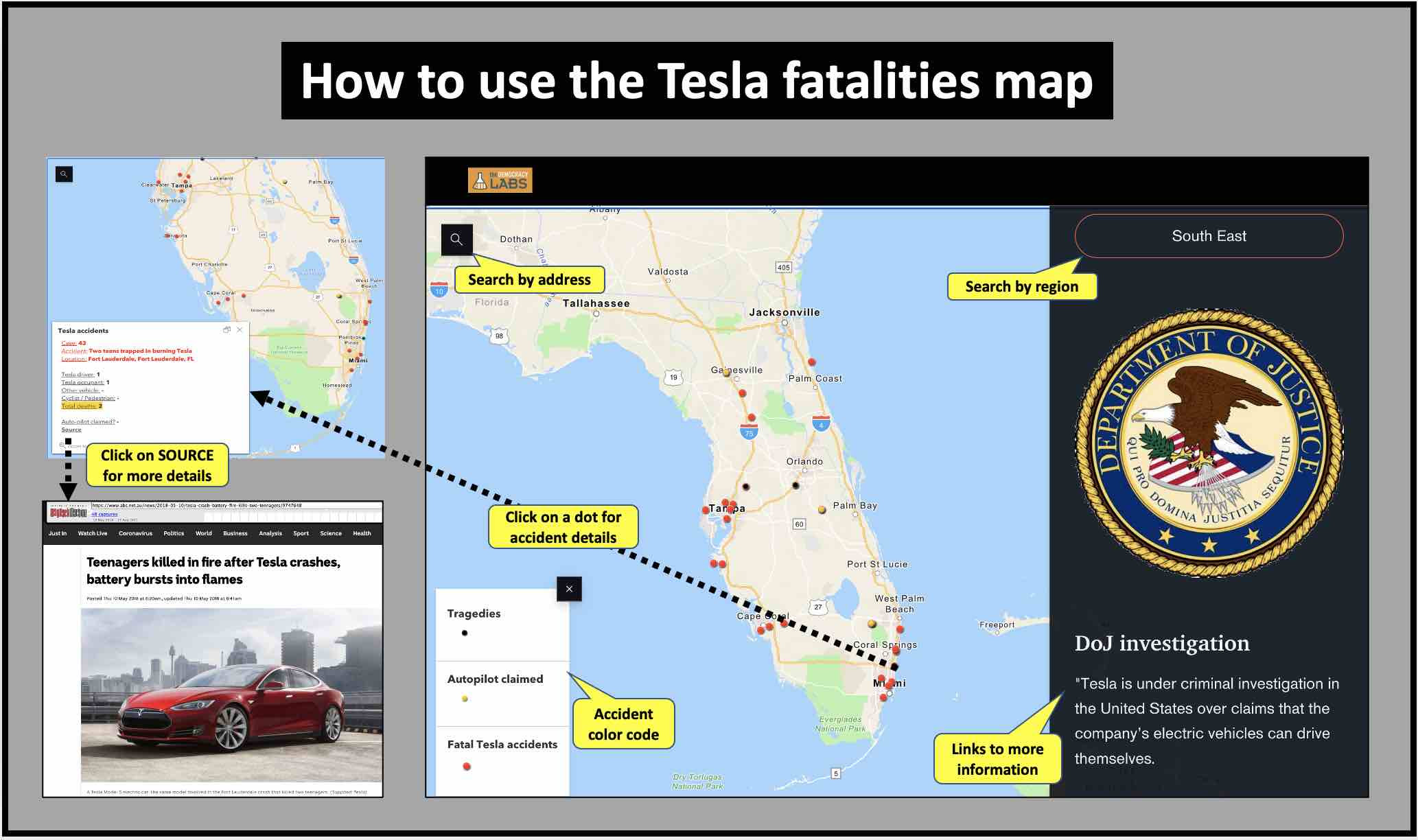 How to use the Tesla Fatalities map