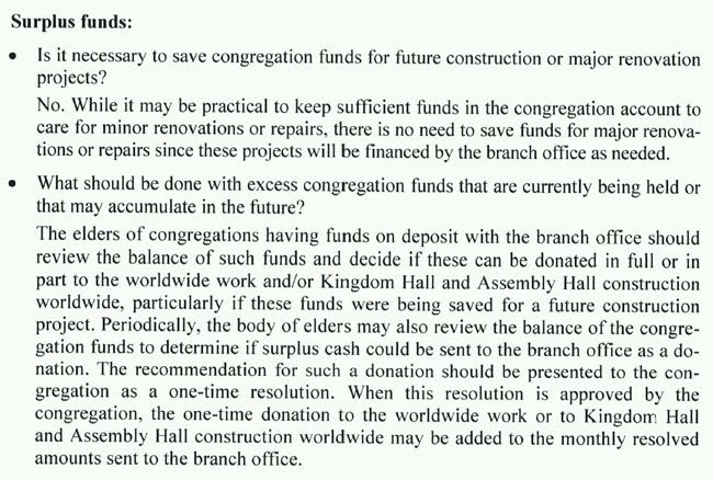 El Cuerpo Gobernante, pide a las congregaciones donaciones fijas al més... Surplus-funds