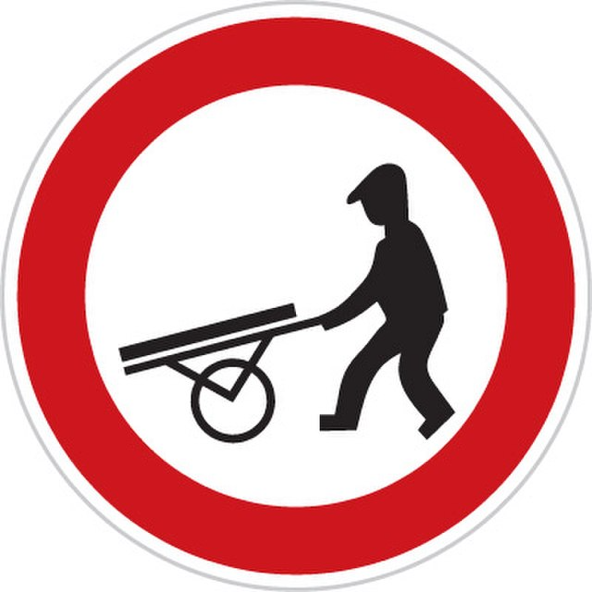 A sign with a person pushing a wheelbarrowDescription automatically generated with medium confidence
