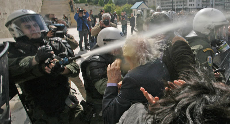 Manolis Glezos sprayed