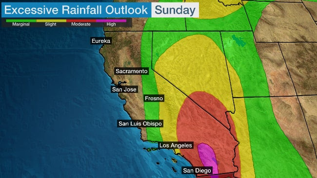 NOAA’s excessive rainfall outlook for Sunday, issued on Friday