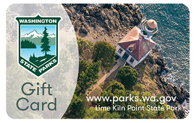 Washington State Parks gift card with image of Lime Kiln Point State Park printed on the card