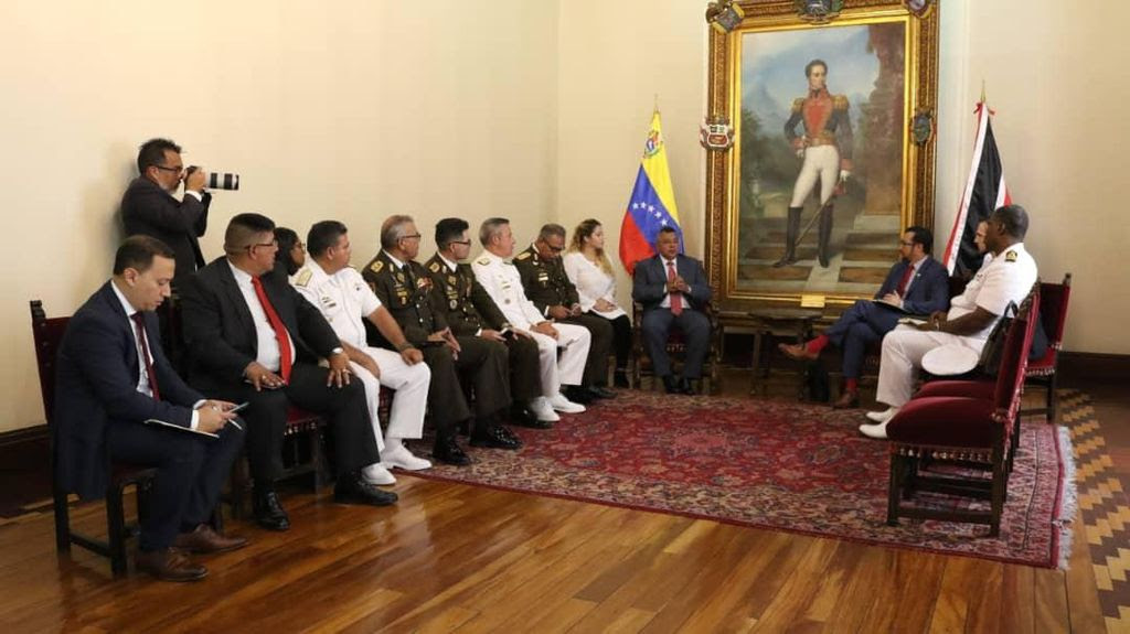 National Security Minister and MInister in the Office of the Prime Minister Stuart Young meets with Venezuelan ministers and officials in Caracas, yesterday.