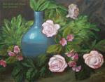 Blue Bottle with Roses - Posted on Tuesday, March 31, 2015 by Sue Cervenka