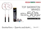 Upto 70% off + Extra 50% cashback on Top Badminton Brands 