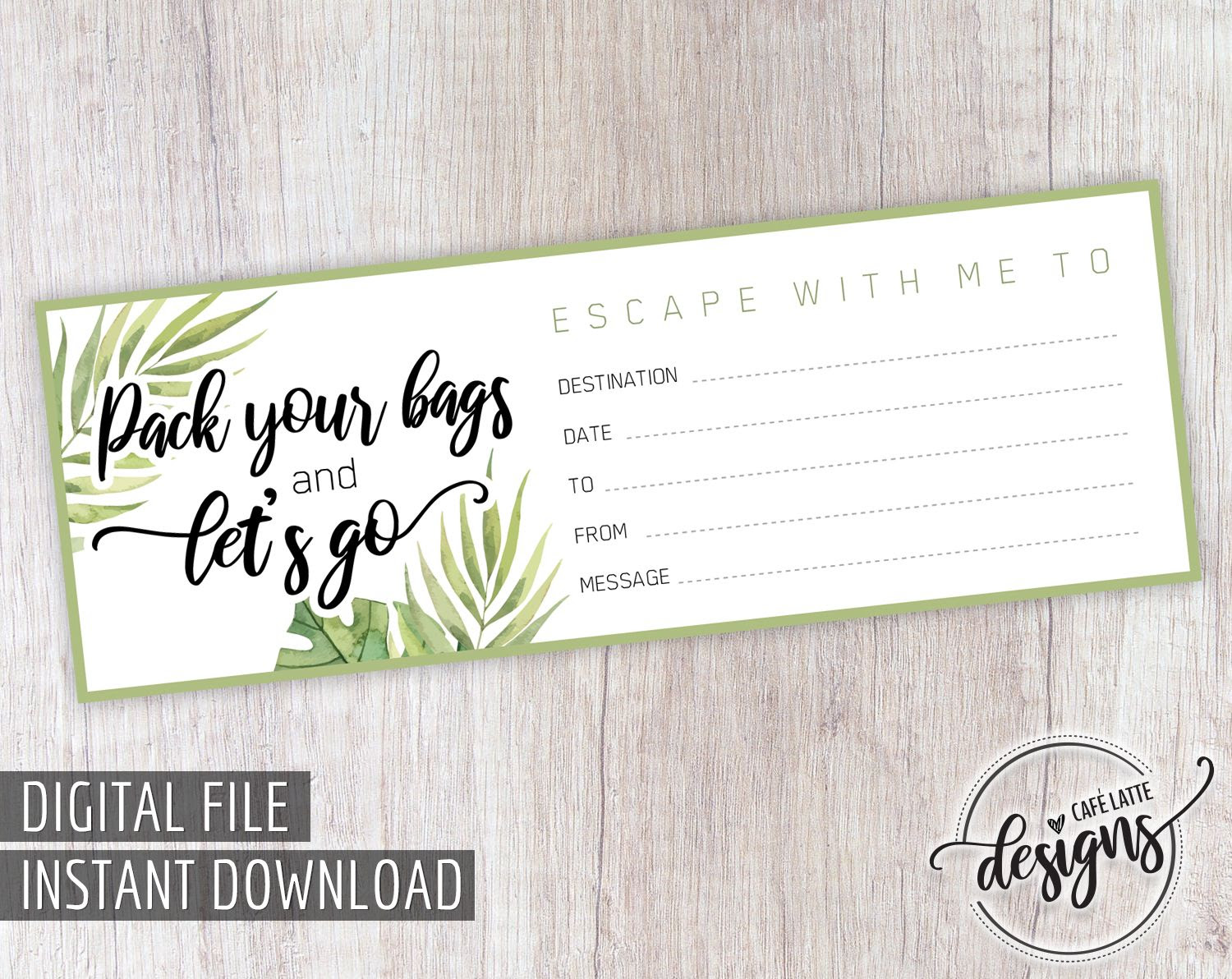 Printable Gift Certificate For Travel / Vacation Gift Certificate