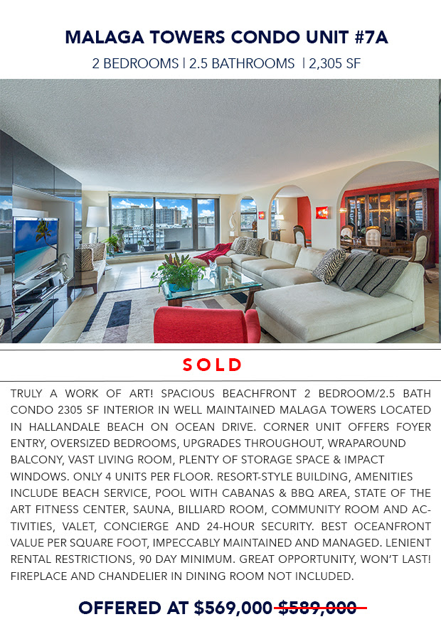 Blog Entry Photo of SOLD Oceanfront 2305 Sq ft $569,000 - Malaga Towers Condo #7A | Hallandale Beach,FL