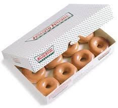 A box of a dozen Krispy Kreme doughnuts