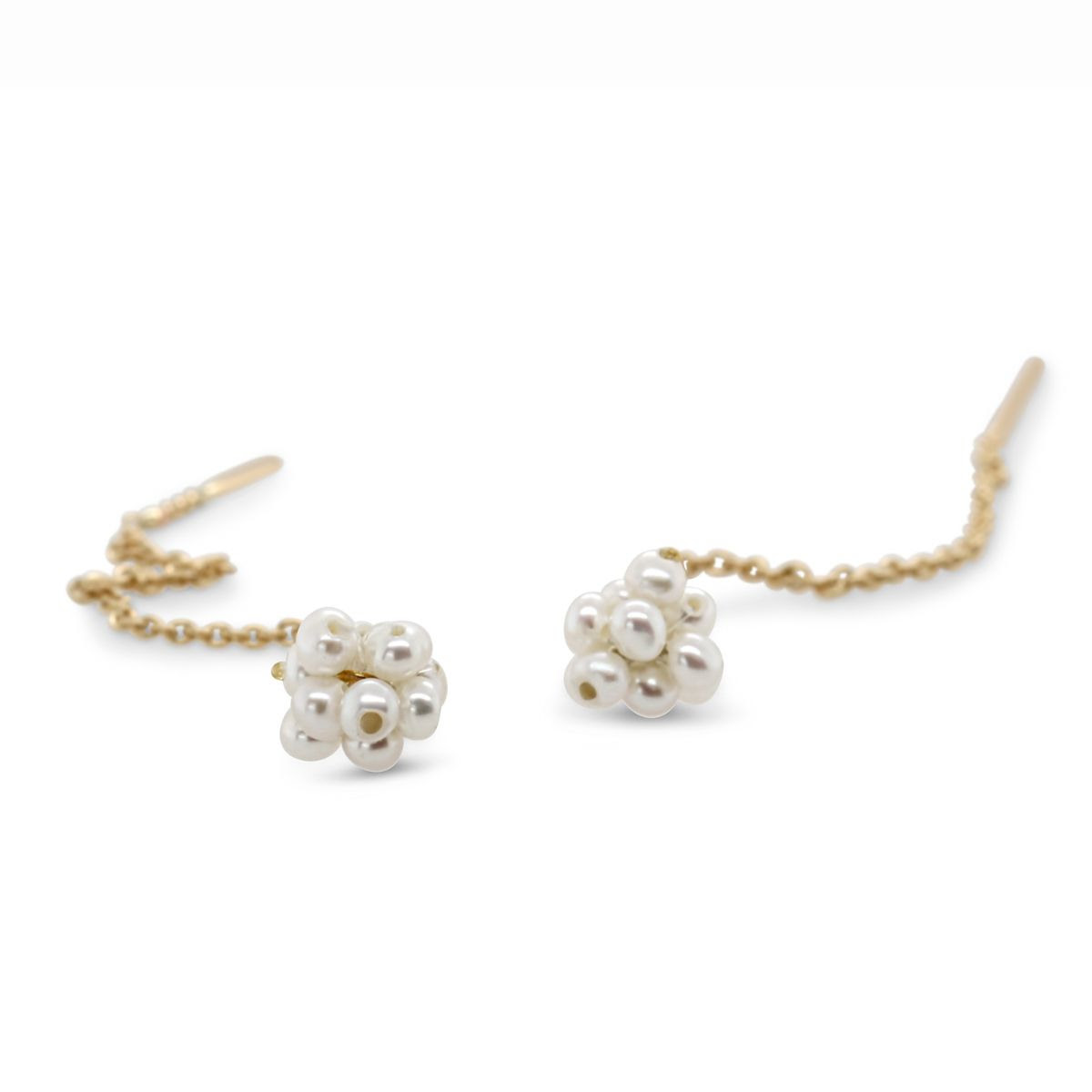 Dainty white pearl cluster earrings by neeltje huddleston slater at designyard contemporary jewellery dublin ireland