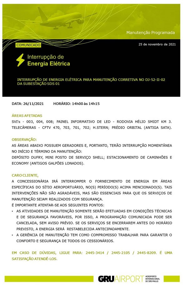 COMUNICADO GRU AIRPORT - Interrupção de Energia El