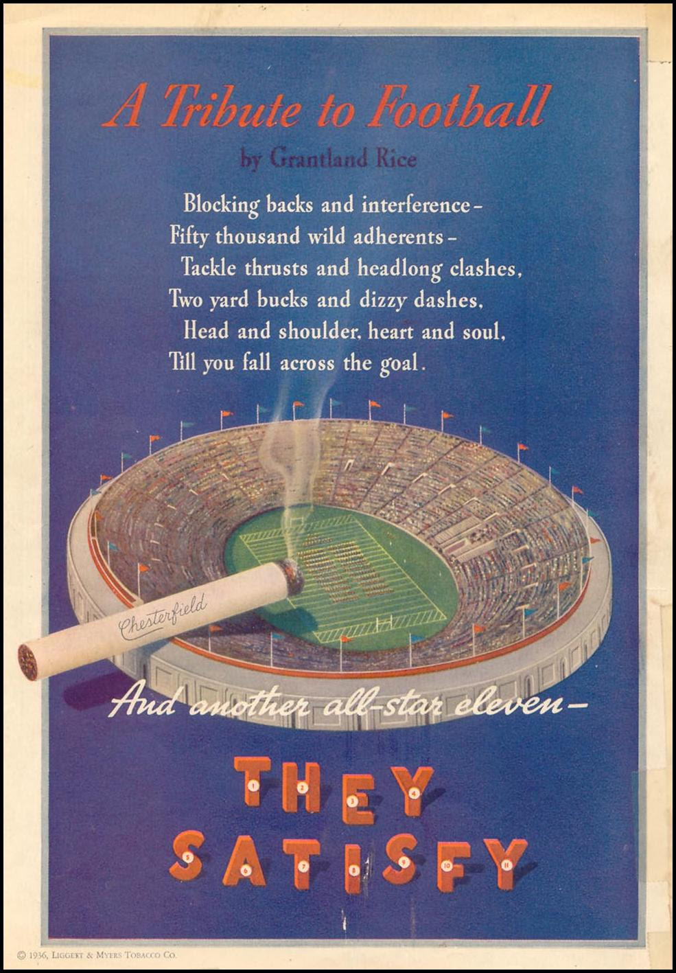 CHESTERFIELD CIGARETTES
LIBERTY
11/29/1936
BACK COVER CHESTERFIELD CIGARETTES
LIBERTY
11/29/1936
BACK COVER