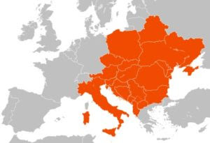 Państwa członkowskie Inicjatywy Środkowoeuropejskiej (stan na: 2019). Map of CEI members.