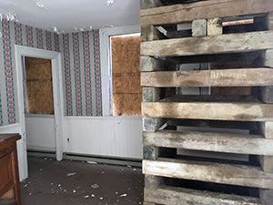 Grant home interior with support cribbing, May 22, 2020