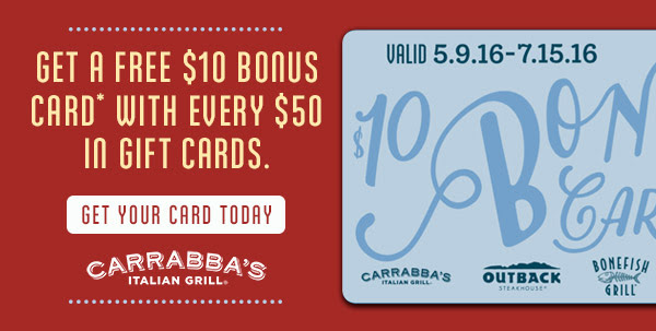Get a free $10 bonus card* with every $50 in gift cards.