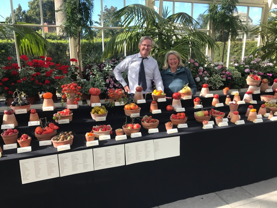 Dr. Matthew Jebb & I, with the wonderful array of tomatoes he carefully transported from the 2017 Tomato Festival to display in the beautiful glasshouse at The National Botanic Gardens in Glasnevin