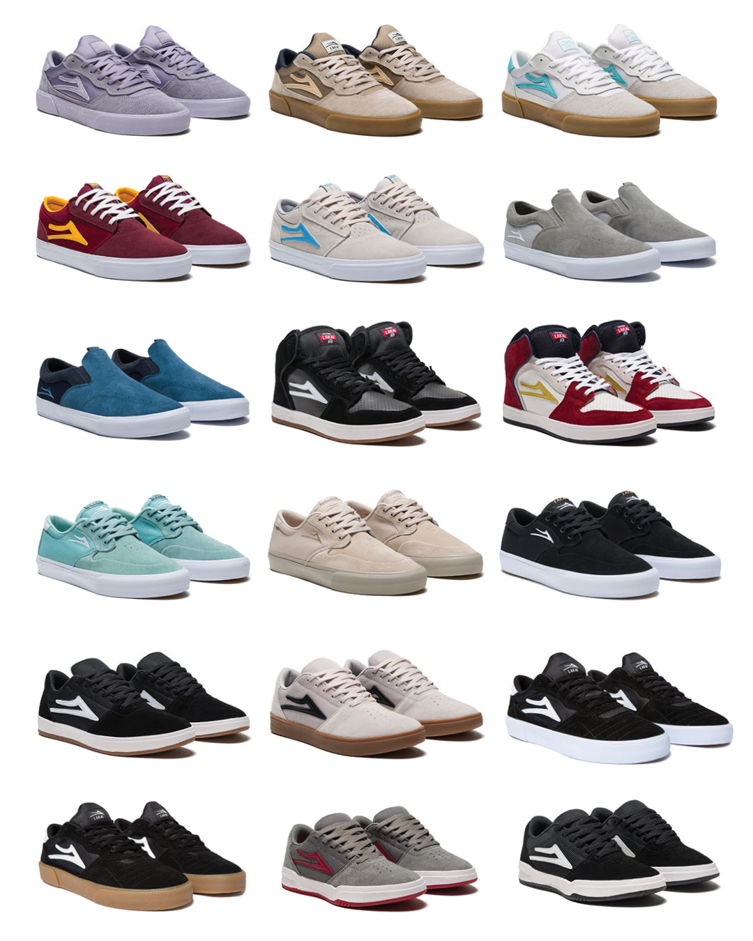 Studio image shot collage of Lakai shoes