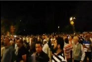 Hundreds of Muslims on the Temple Mount celebrating a rocket from Gaza hitting Jerusalem. July 8, 2014.