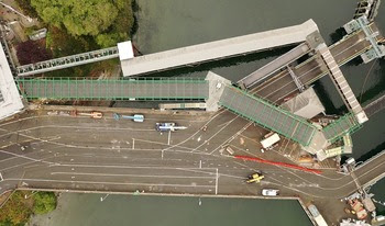 Aerial view of Bainbridge terminal with bridge spans in place for new overhead walkway