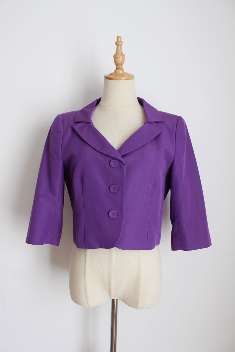 HOBBS LONDON PURPLE CROPPED JACKET - SIZE 8