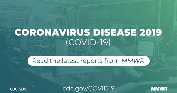 The figure is a photograph of the CDC Emergency Operations Center with text about a new report from MMWR on Coronavirus Disease 2019 (COVID-19).