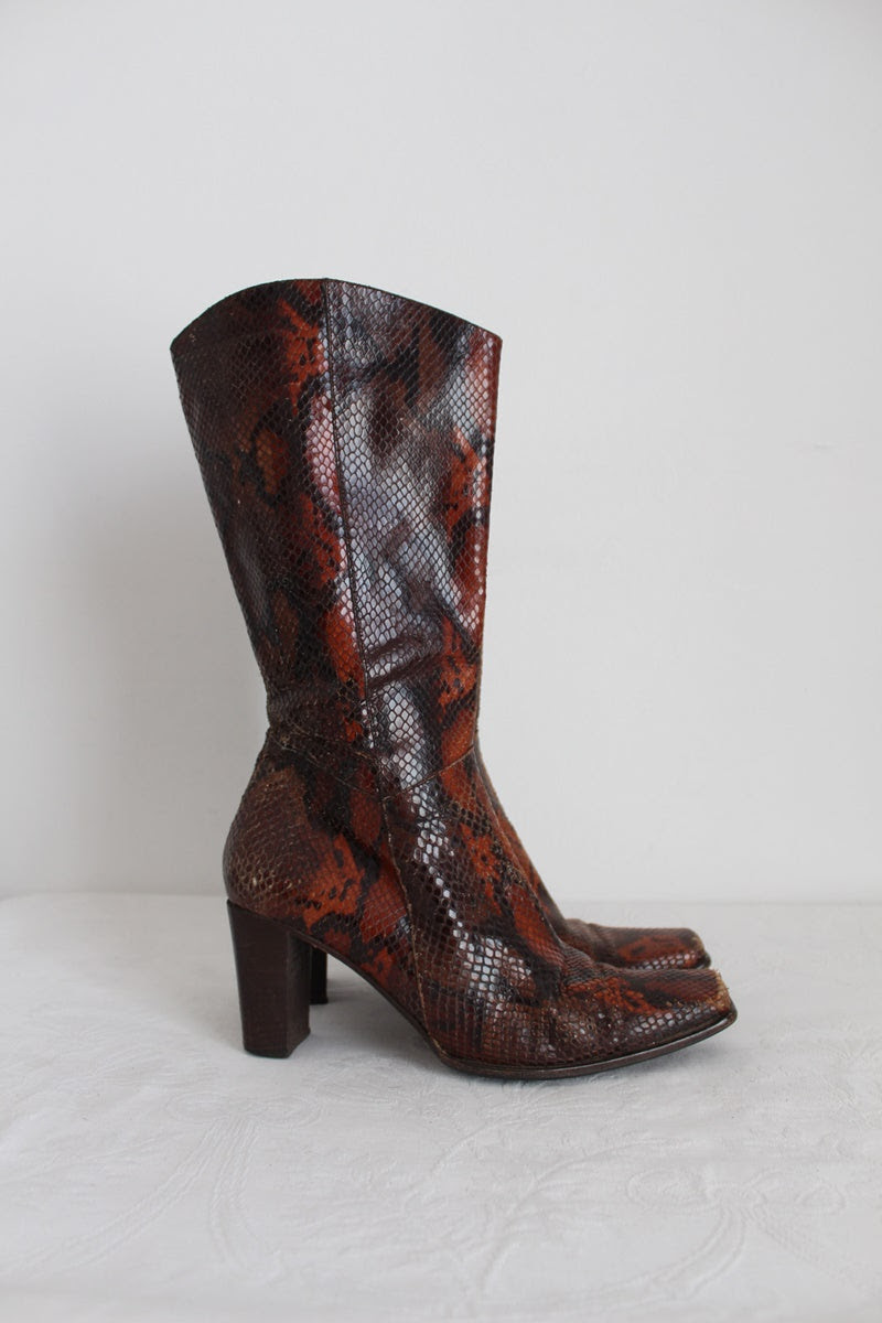 CANTELLI BOLOGNA LEATHER SNAKE PRINT BOOTS - SIZE 6
