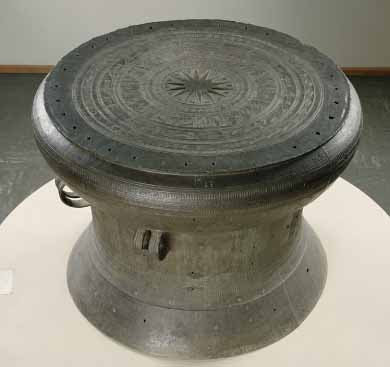 Drum, Dong Son Civilization, Thanh Hoa, Vietnam, 3rd–1st Century BCE. Bronze, 24.5" × 31". Musee des Arts Asiatiques-Guimet, Paris.