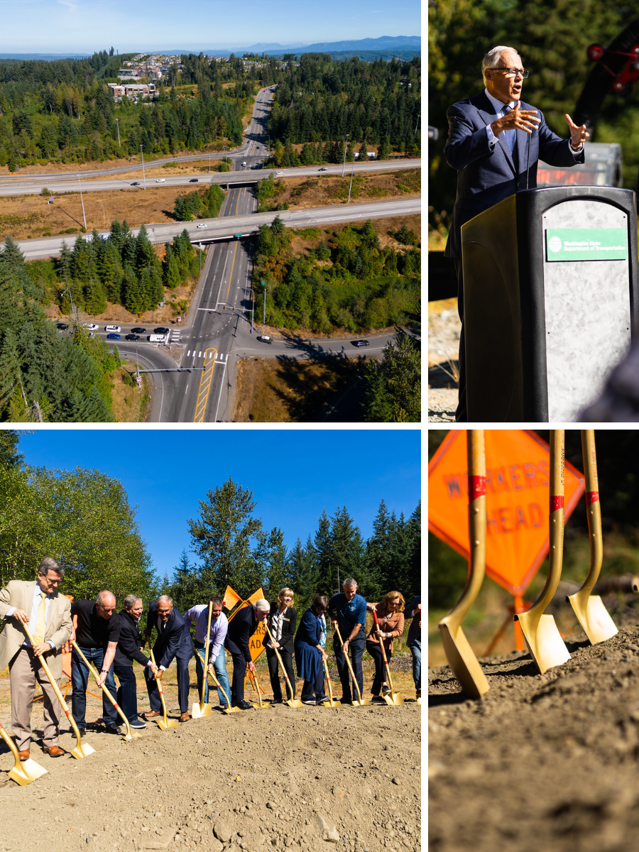 Gov. Jay Inslee and local representatives celebrate breaking ground on improvements to the SR-18 / I-90 interchange