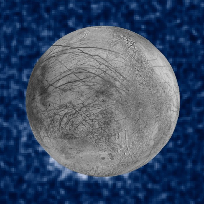 This composite image shows suspected plumes of water vapor erupting at the 7 o'clock position off the limb of Jupiter's moon Europa. The plumes, photographed by NASA's Hubble's Space Telescope Imaging Spectrograph, were seen in silhouette as the moon passed in front of Jupiter. Hubble's ultraviolet sensitivity allowed for the features, rising over 100 miles above Europa's icy surface, to be discerned. The water is believed to come from a subsurface ocean on Europa. The Hubble data were taken on January 26, 2014. Image via NASA.